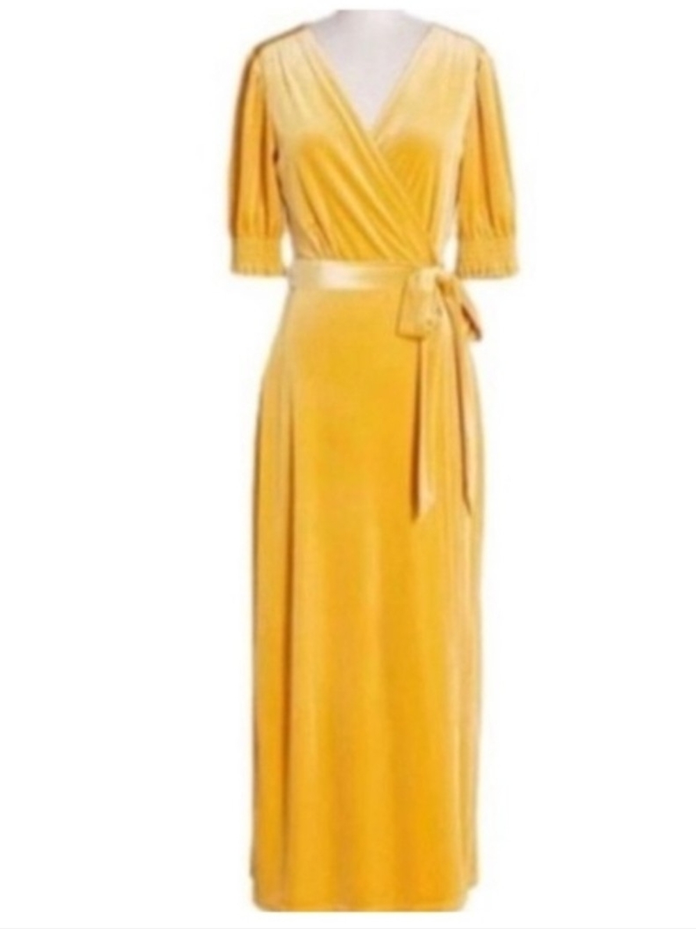Modcloth Wrapped In Elegance Gold Velvet Wrap Maxi Dress with Tie Waist